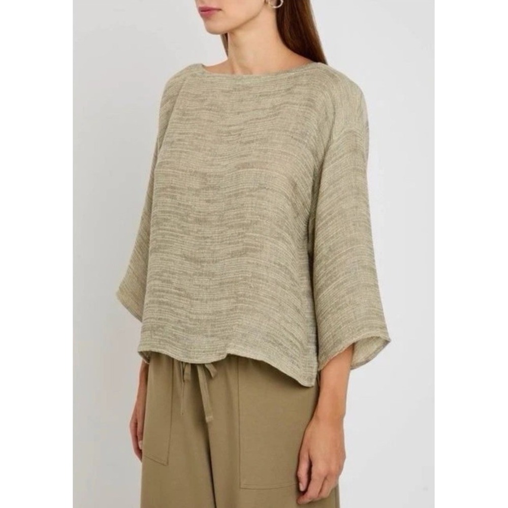 Eileen Fisher Linen Gauze Strata Top Large Boxy Oatmeal Natural Lagenlook Boho